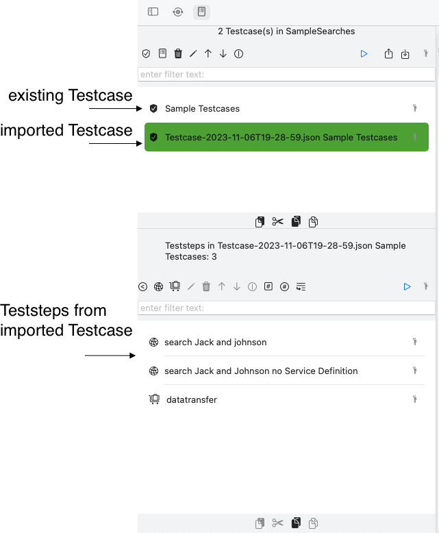 screenshot with imported testcasei