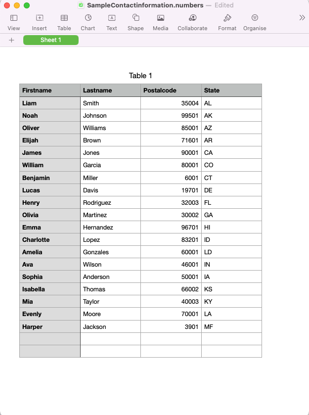 sample CSV file with basic contact information