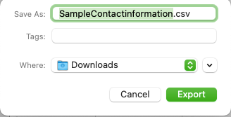choose downloads folder as destination export location