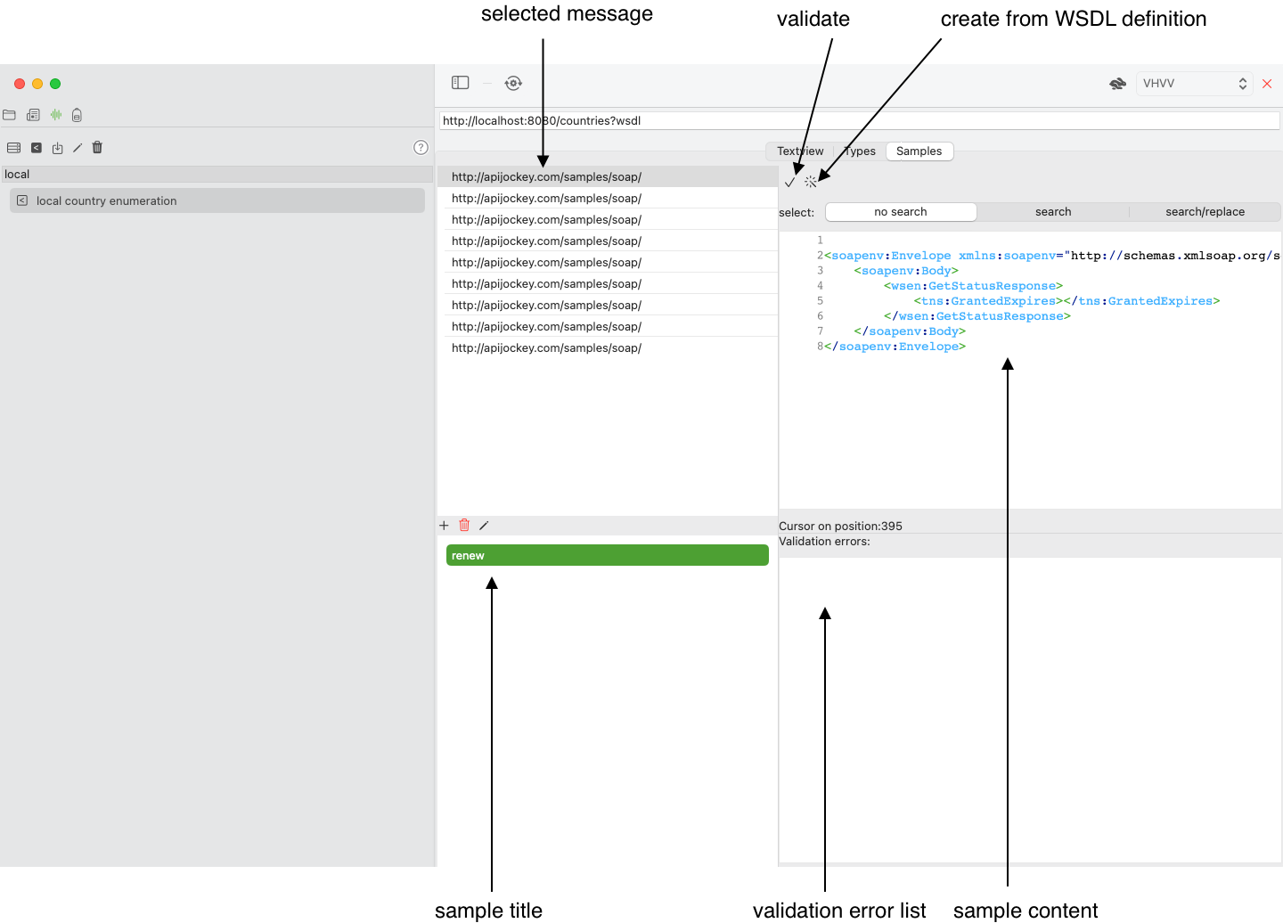 Screenshot WSDL Service Definition with Sample